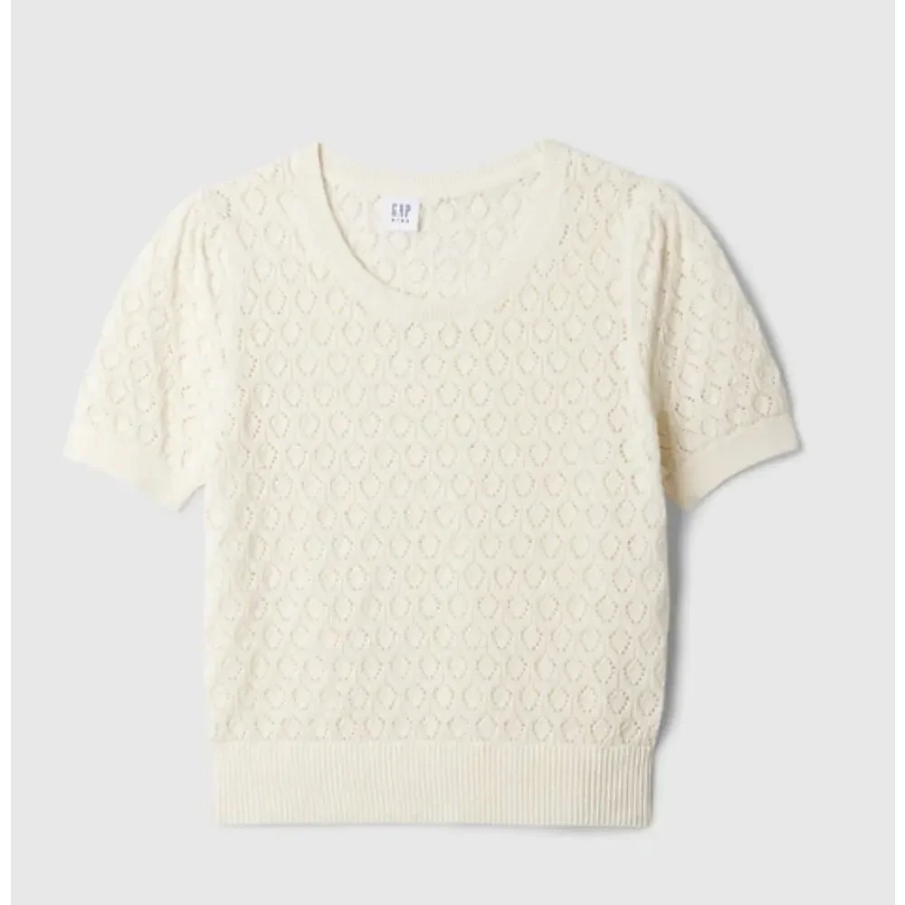 GAP | Ivory 100% Cotton Pointelle Puff-Sleeve Sweater | Size Medium